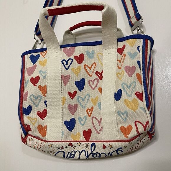 BRIGHTON Red White and You Canvas small crossbody Tote Purse sparkle and shine - Picture 2 of 9